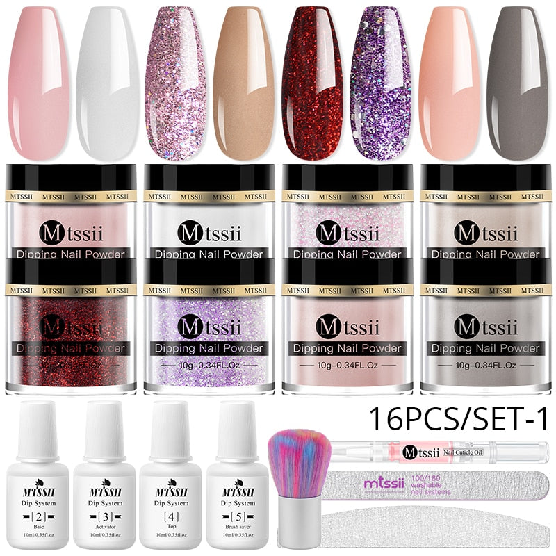 GlitterGlow Nail Powder™ - Set med skimrande dekorationer för nagelkonst